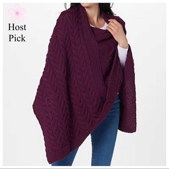 Kilronan Sweaters - Kilronan Merino Wool V-Neck Poncho Size Medium/Large Color Very Berry